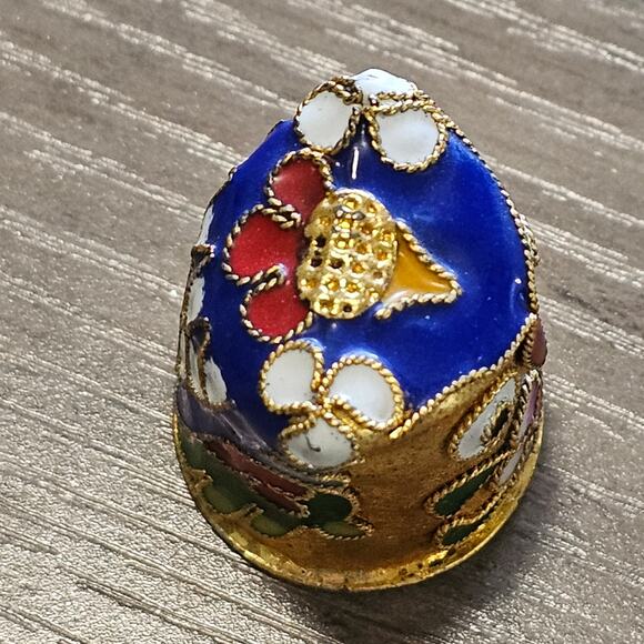 Vintage Cloisonne Gold Owl Thimble with Floral Design - Picture 4 of 8